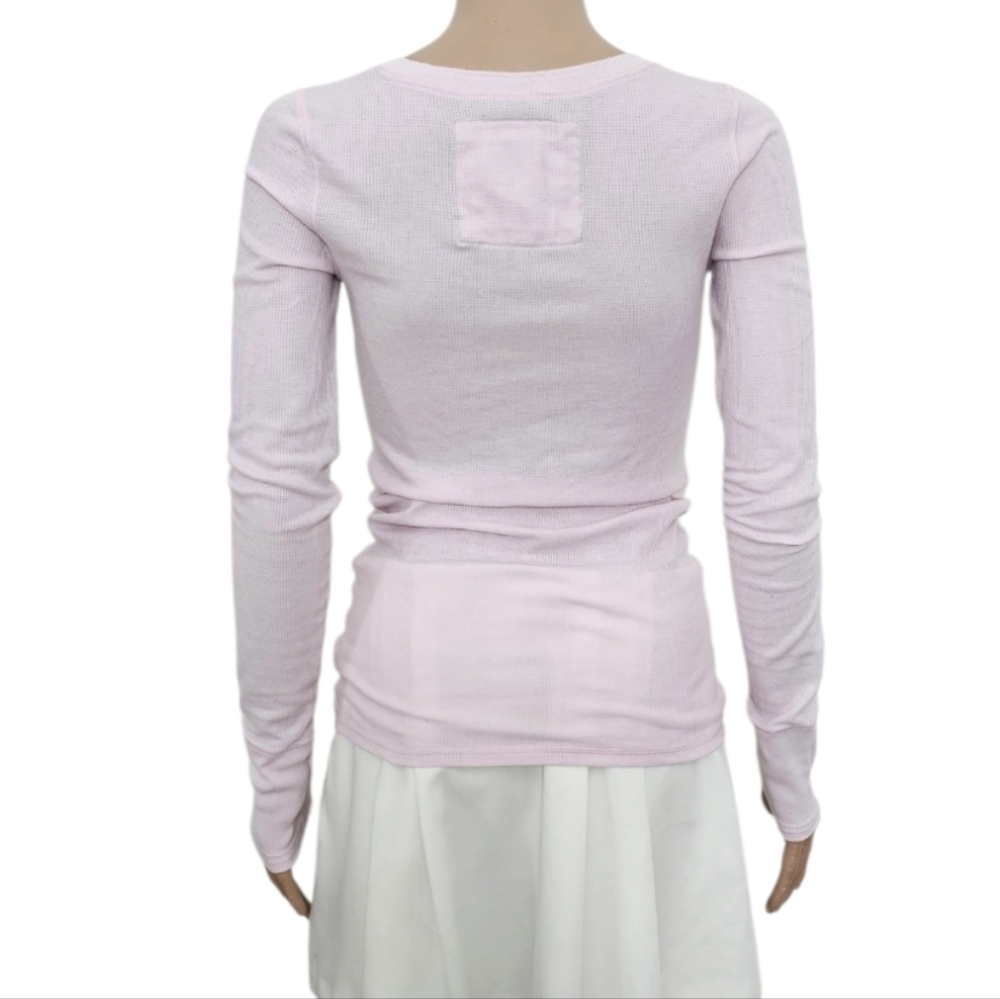 Abercrombie & Fitch Y2k Baby Pink Thermal Henley Coquette Waffle Ribbed Knit - Picture 5 of 9